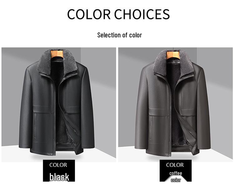 Men's Plus Size Fur Collar Leather Jacket - Warm Winter Outerwear for Middle-Aged Dads