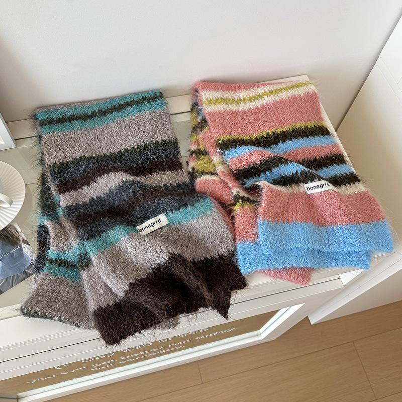 Colorful Striped Japanese Knitted Scarf Female Winter Fashion Warm Neck Scarf Students Korean Version of The Male Couple Models
