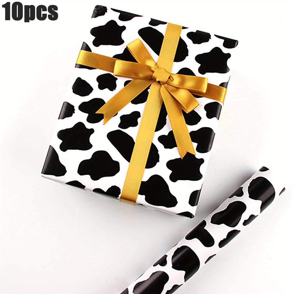 10 Sheets Happy Birthday Wrapping Paper, Black and White Cow Gift Wrap Paper 27x20 Inch Folding Packaging