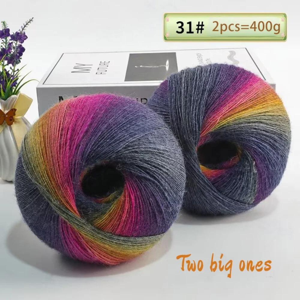 400 Grams of Colorful Gradient Rainbow Long-dyed Pure Wool Yarn Skeins, 2 Large Skeins, Hand-woven Crochet Yarn, 2Skeins/pack