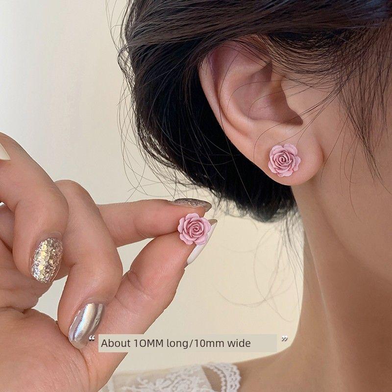 

[Xiangnan] 999 Silver Rose Stud Earrings for Women Special Interest Light Luxury 2025 New Arrival Best Selling Fancy Earrings Earrings 999 silver needle rose earrings (two price)