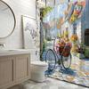 European Village Shower Curtain - Cobblestone Street, Colorful Flower Baskets, Quaint Houses, 70.8x70.8", Polyester, Washable