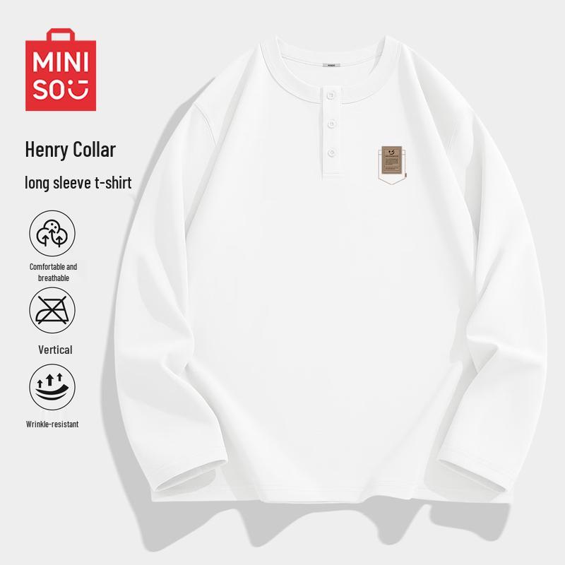 MINISO Men's Henley Collar Long Sleeve T-Shirt