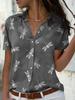 Women's Short Sleeve Summer Shirt with Dragonfly Flower Print