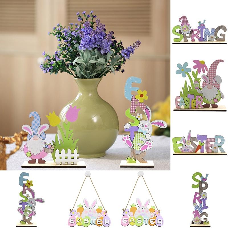 Easter Wooden Table Centerpiece Sign With Gnome Rabbit Decorations