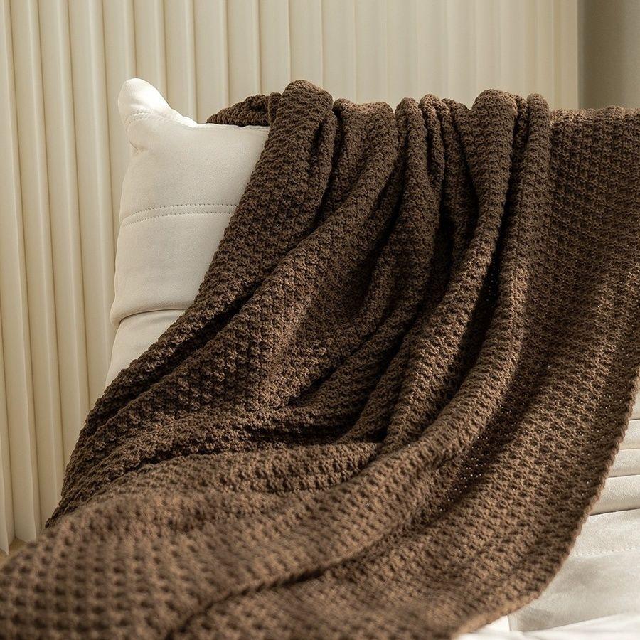 Nordische Quaste Einfarbig Überwurfdecke Gästehaus Bettende Gestrickter Überwurf Braun Kaffee Sofa Decke Schlicht
