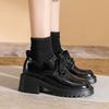 Women's 8cm Height-Increasing Leather Loafers - Chunky Heel, Lace-Up, Square Toe, Spring/Autumn Style