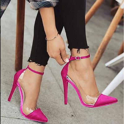 New European And American Pointed Toe Color Matching Transparent Stiletto Super High Heels Single Shoes Women 'S Shoes