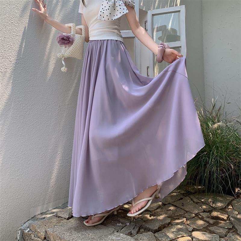Summer Beach Vacation Skirt Women's Chiffon A-Line Maxi Skirt High Waist Flowy Hem with Elegant Drape & Wide Silhouette