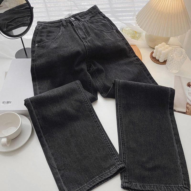 Black Wide-leg Loose Jeans Women's Autumn New Thin High-waisted Straight Tube Versatile Mopping Long Pants Tide