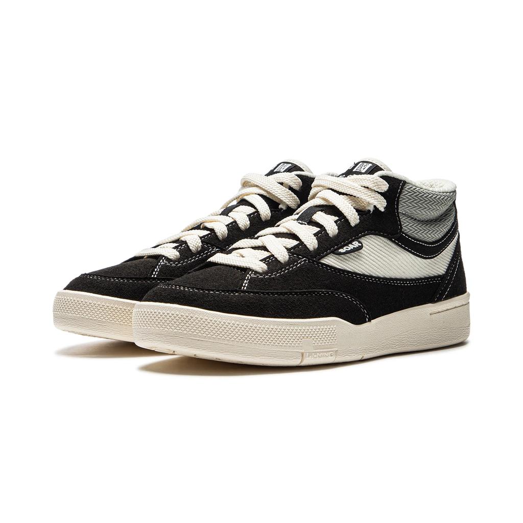 Li Ning Slip Resistant, Abrasion Resistant, Impact Resistant Mid Top Skateboard Shoes Women's White Black AECU036-2