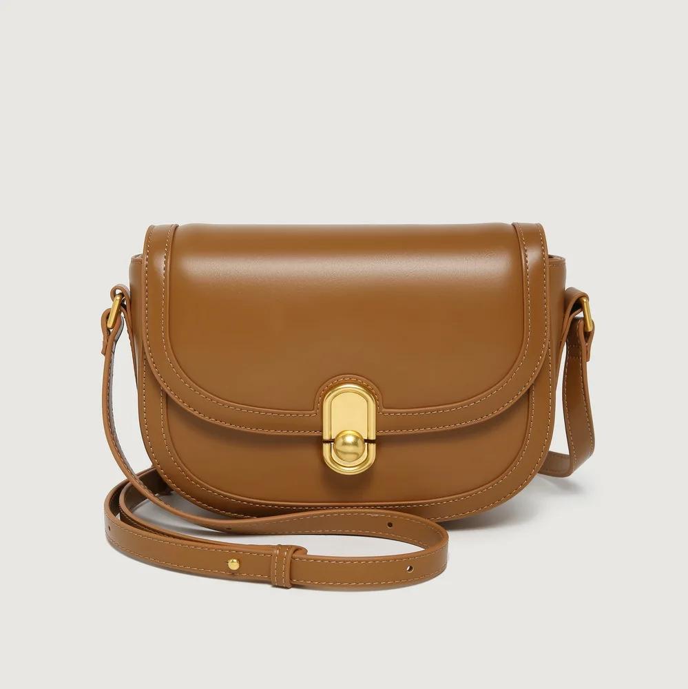 Vintage taška na sedlo z měkké kůže Dámská kovová přezka Univerzální taška do podpaží Neformální dámská kabelka Crossbody