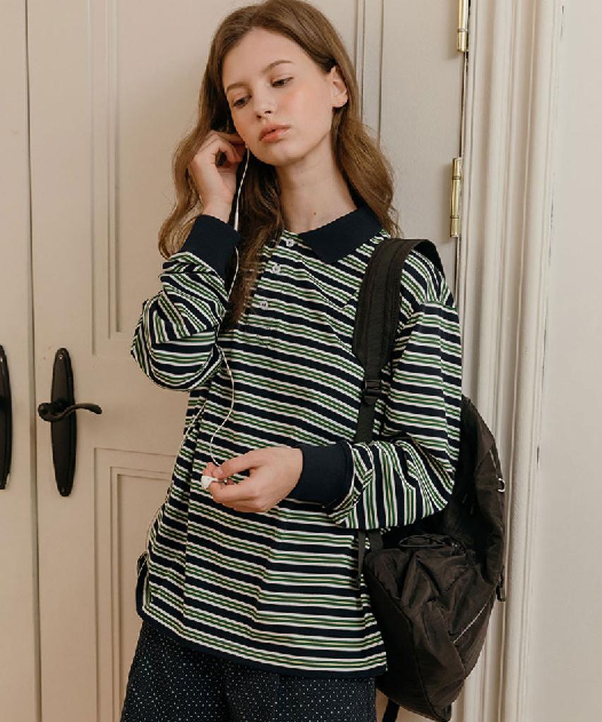 Makeumokeu Button Rugby Striped Rugby Shirt_2Colors