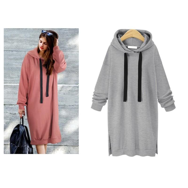 Tooxika Женская осенне-зимняя новая повседневная однотонная толстовка средней длины с капюшоном и длинными рукавами L 3919₽