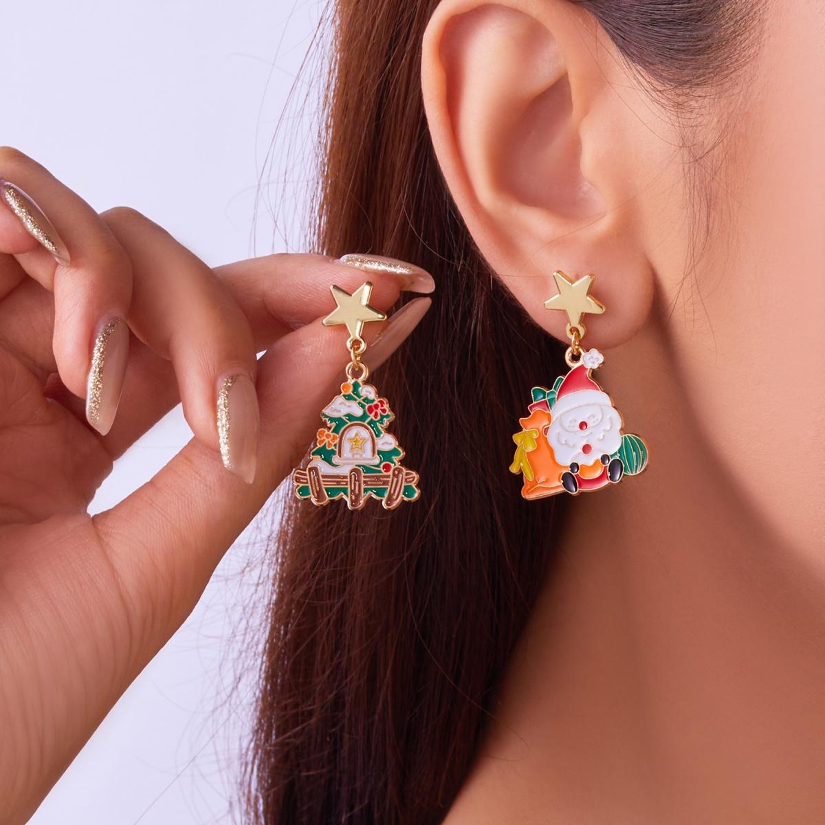 

Colorful Enamel Christmas Tree Santa Claus Star Asymmetric Drop Earrings Cartoon Snowman Earring For Women Men Holiday Jewelry