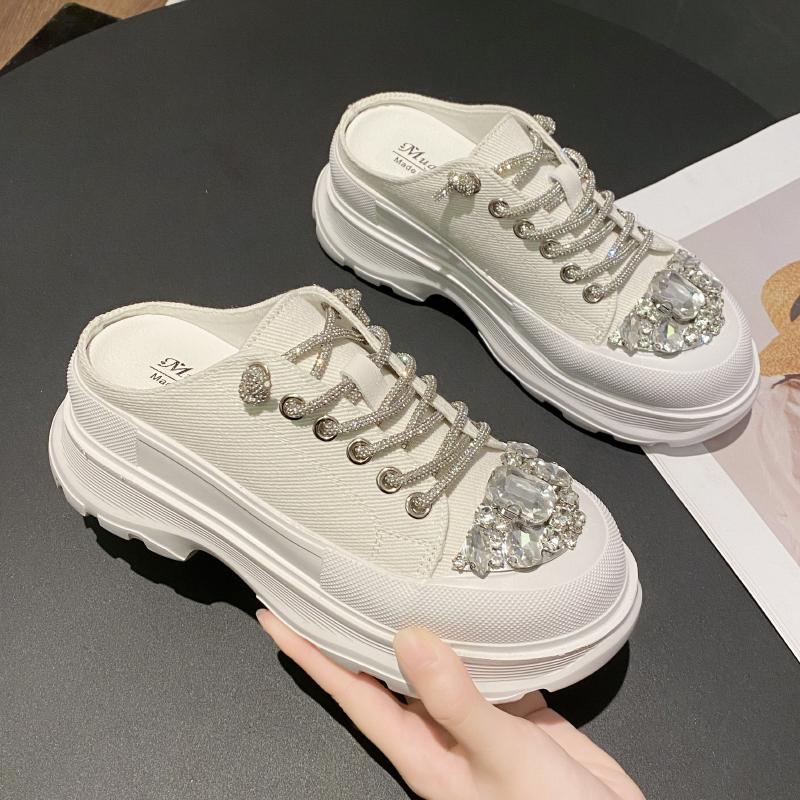 Women Shiny Rhinestones Shoes Four Seasons Casual Sneakers Women Stylish Sport Shoes Lace-Up Sports slippers  mujer