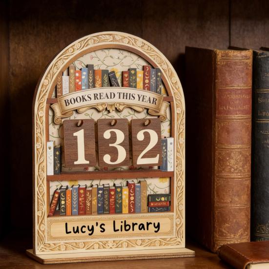 Book Read This Year Counter Wooden Annual Reading Goal Challenge Tracker with Number Signs Bookshelf Decoration Book Lovers Bookworm Gift