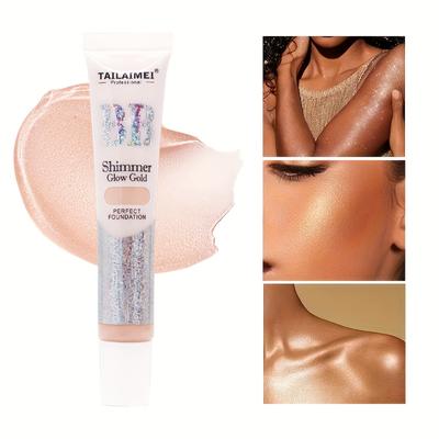 Shimmer Glow Gold Liquid Foundation Maquillaje facial y corporal Crema facial con purpurina en polvo fino 1.18 oz