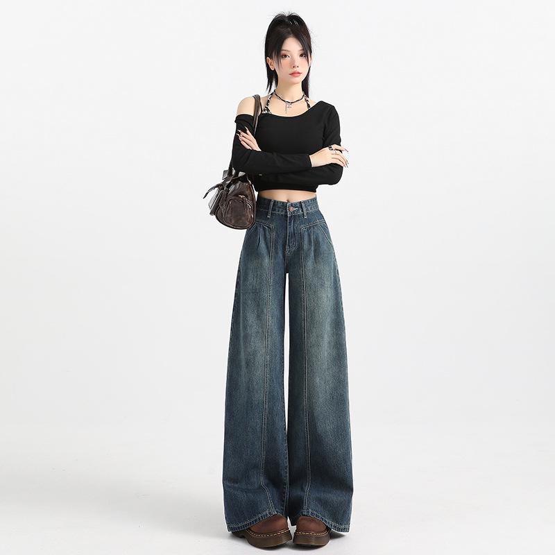 

Women s Retro Wide-Leg High-Waisted Jeans, Plus Velvet, Slimming, Loose Fit, Autumn/Winter 2025 Collection XS
