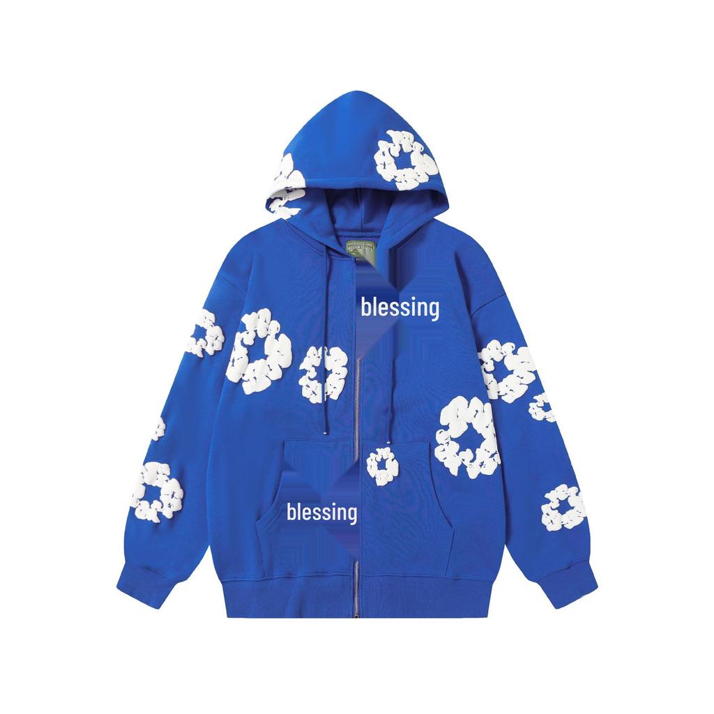 Modna bluza z kapturem i zamkiem, wypełniona pianką kapok, z nadrukiem - Jesienna moda unisex