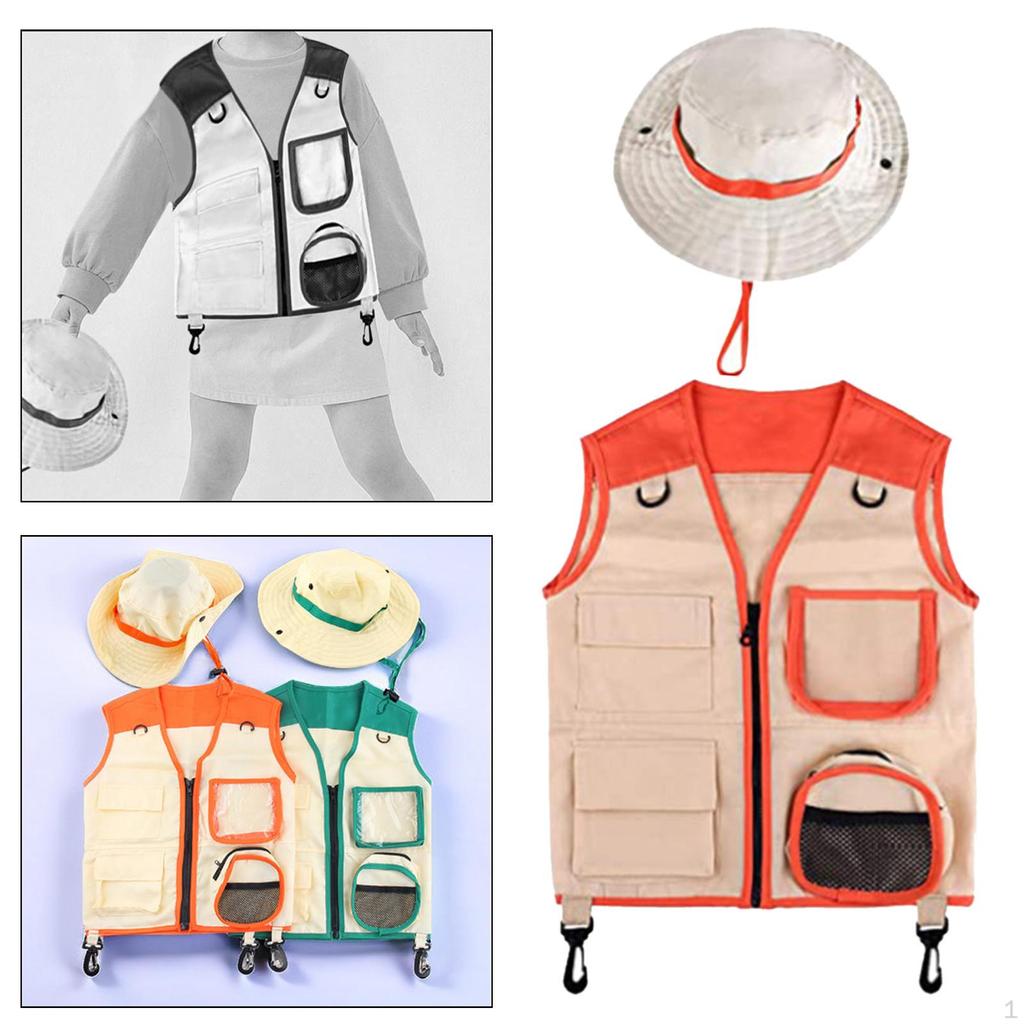 Kids Explorer Costume Set Camp Adventure Vest and Hat Pretend Play Halloween Party Cosplay Props for
