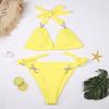 Kadın Moda Yaz Plaj Seksi Bikini Halter Dantel Up Bayanlar Düz Renk Mayo Ayrı Mayo Seti
