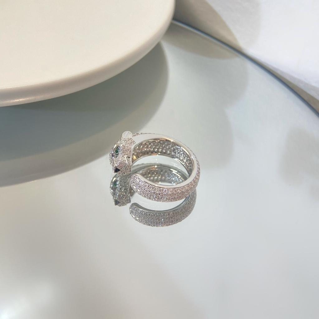 Leopard Voll Diamant Ring Hoher Sinn Europäisch und Amerikanisch Leopardenkopf Partnerring Temperamentvolles Mädchen