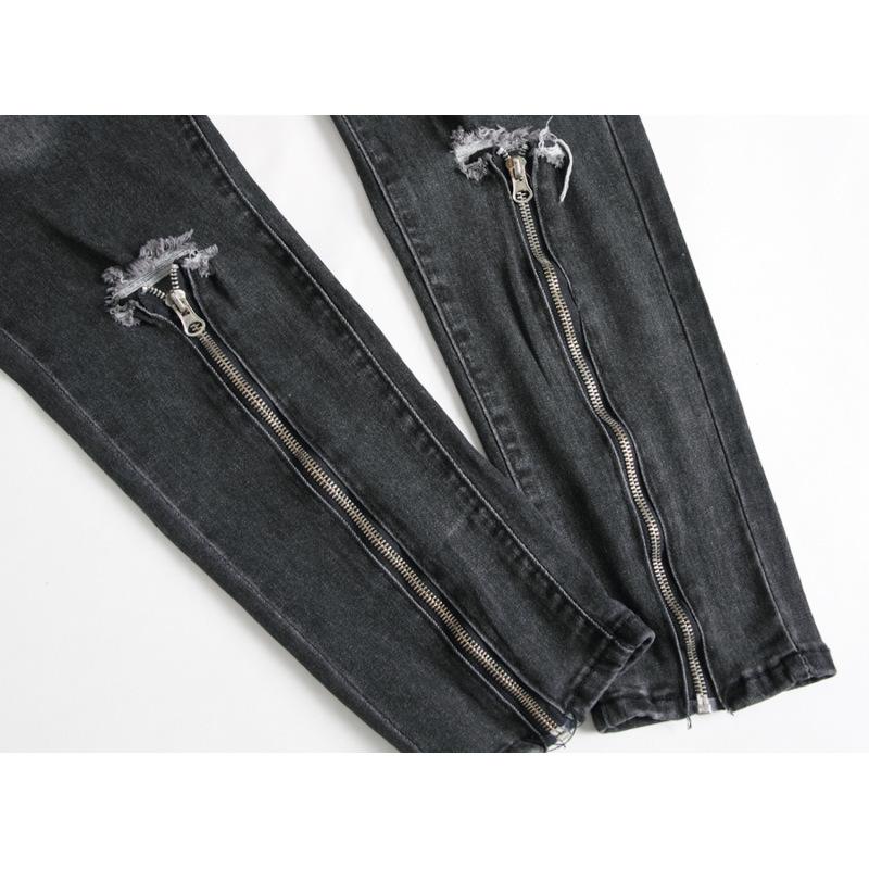 Men's Jeans Ripped European and American Long Zipper Men's Pencil Pants