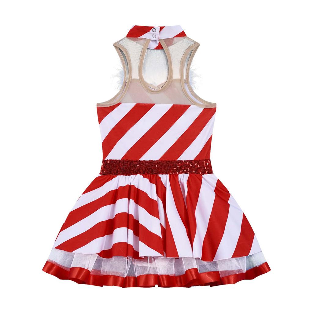 Dívčí kostým princezna Tutu trikotové šaty z cukrové třtiny Pruhovaný kostým na vánoční večírek Krasobruslařské oblečení