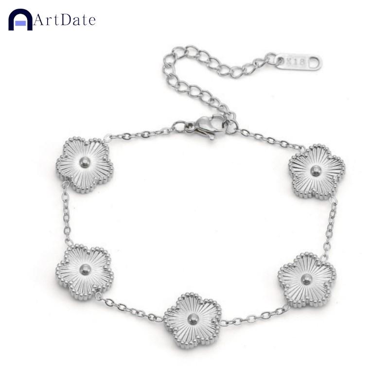 Stainless Steel Four Leaf Clover Five Leaf Clover Laser Bracelet Set Gold Women Men Couple Holiday Gift Set Party Daily Jewelry золотой