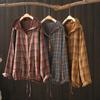 Cotton Yarn Loose Hooded Plaid Shirts for Women Autumn Spring Casual Blouses Females Hoodies Classic Jacket Outwear