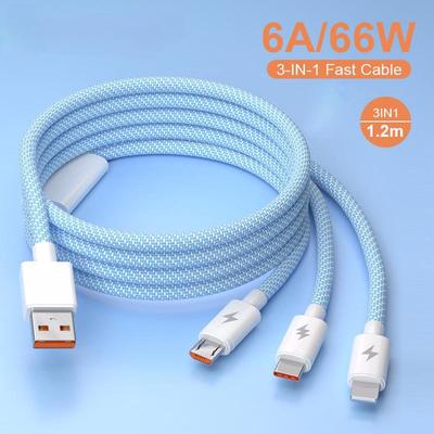 Cable de datos trenzado Macaron 3 en 1 de carga súper rápida de 66W adecuado para Cable de carga rápida IP 15 Pro Samsung tipo C