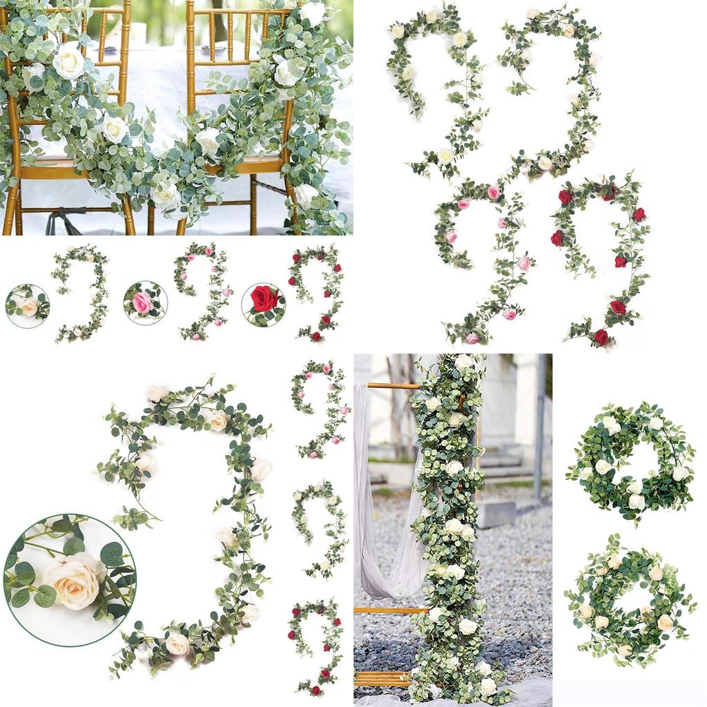 Lush 1.95m Artificial Eucalyptus With Rose Vine Perfect For Event And Home Decorations