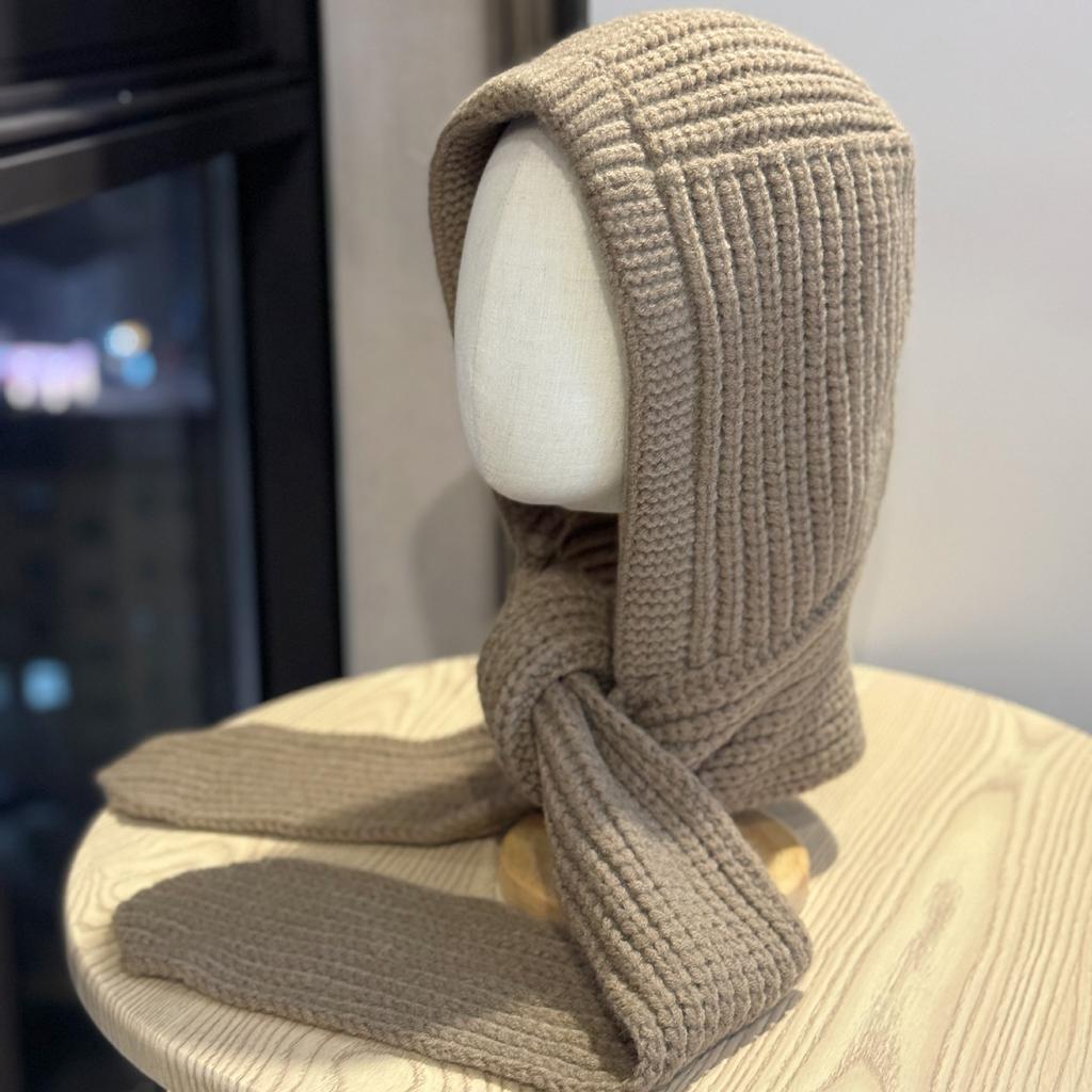 New Style Balaclava Women's Autumn and Winter Warm Woolen Hat Scarf One Piece Knitted Hat Hooded Scarf Trendy