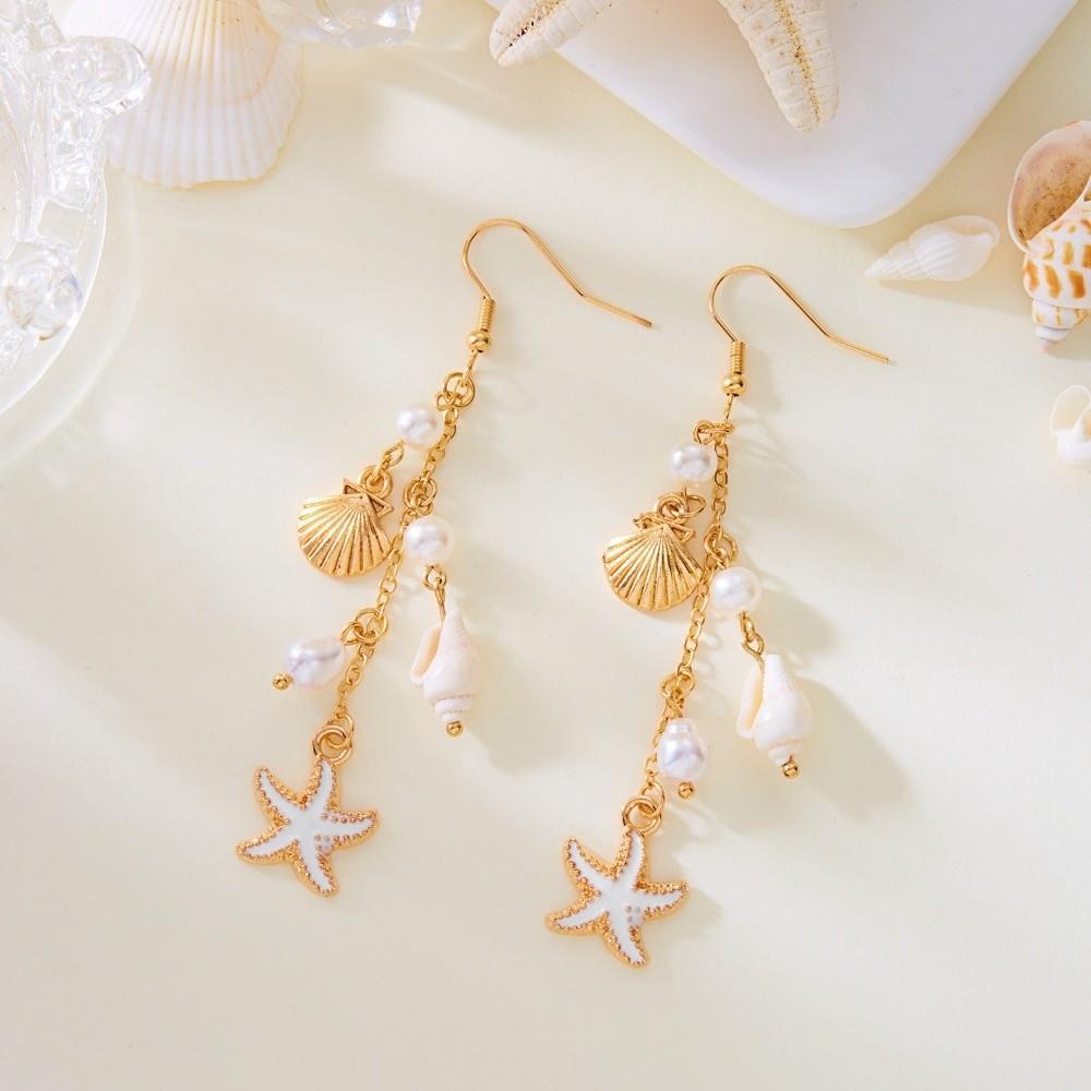 Pearl Rhinestone Dangle Earrings Exaggerated Shell Drop Earrings Starfish Stud Earrings  Lady/Gifts