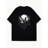 Übergroßes T-Shirt Schwarz Fledermaus- und Mond-Print für Halloween-Party und Freizeitkleidung