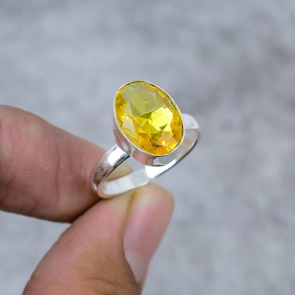 Citrine Gemstone Handmade 925 Sterling Silver Jewelry Ring Size 9 M-275