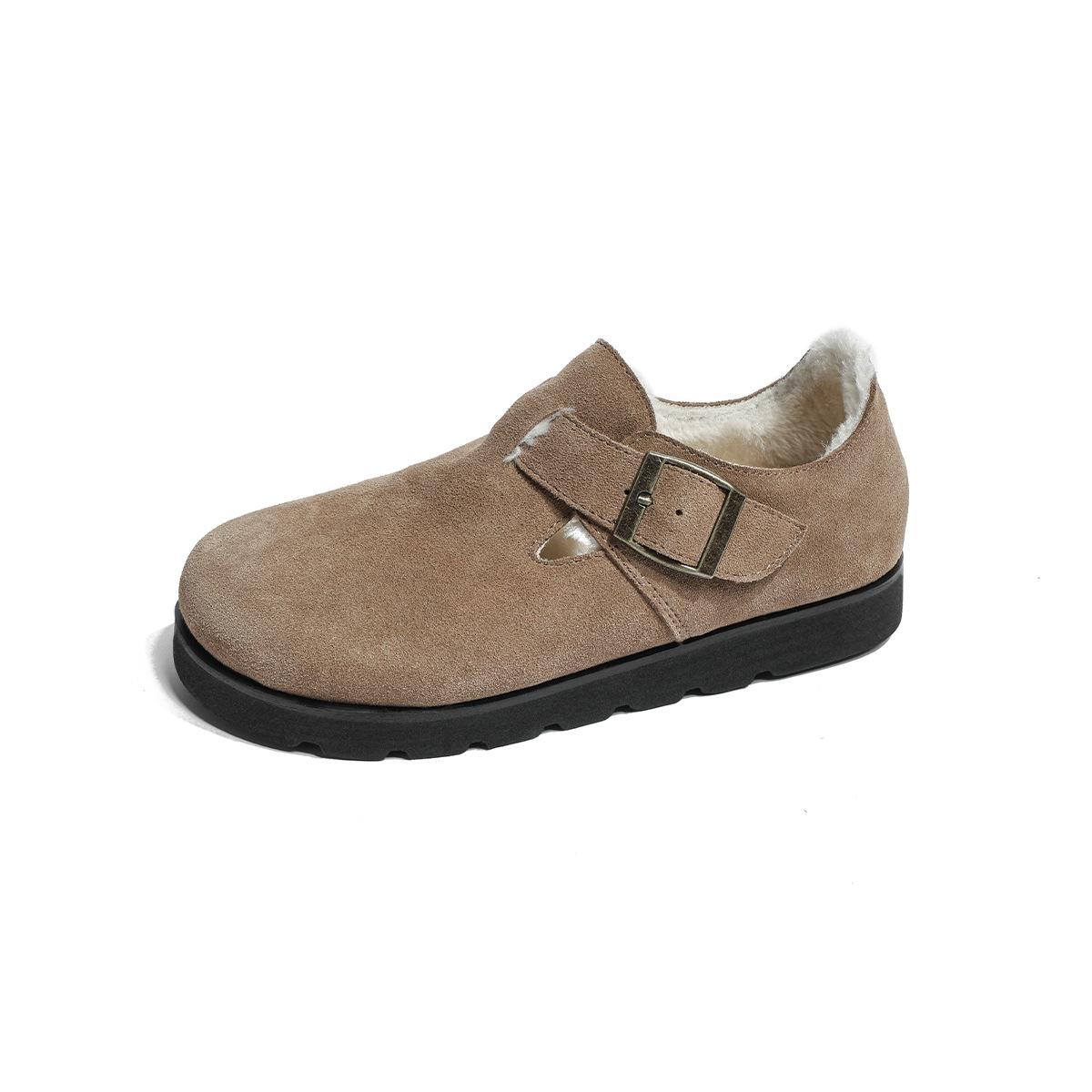 

Хлопковые туфли с подкладкой и утолщенным мехом зимние туфли для улицы хлопковые тапочки с большой головой туфли с толстой подошвой из натуральной кожи мохнатые туфли боккен 39