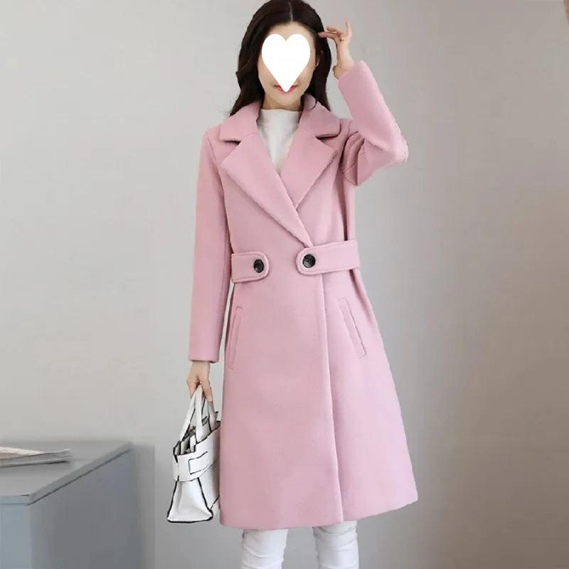 Koreanischer Wollmantel für Damen, mittellang, Herbst- und Wintermodell, figurformend