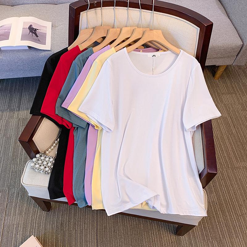 Deformation Strategy Plus Size Women's Loose Solid Color Slimming T-shirt - Short Sleeve Spring/Summer Top