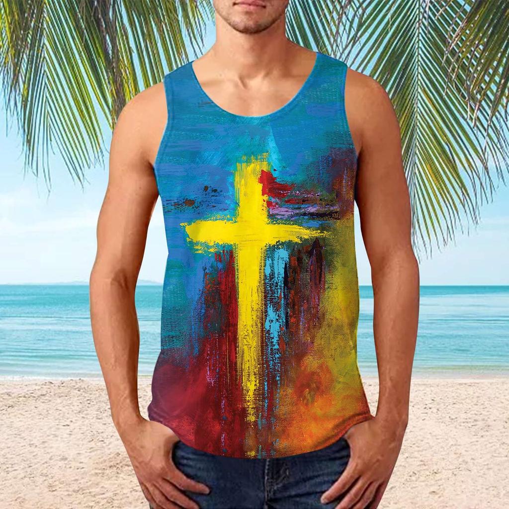 Mens Summer Surf Beach Tank Top Large Size Casual Breathable Sleeveless Top Loose  Print Tank Top Man Shirt