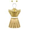 Mädchen Alien Cosplay Metallisches Outfit Strasssteine Ärmelloses Rüschen Crop Top A-Linien-Rock Haarreif-Set
