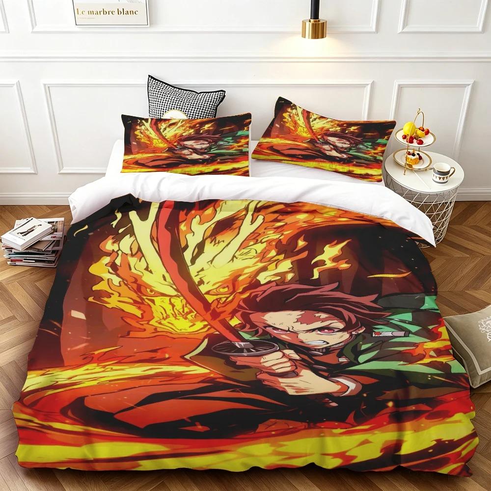 3D Hot sale anime Demon Slayer duvet cover and pillowcase kids' double bed bedding set home bedroom decor gift for boys Girl