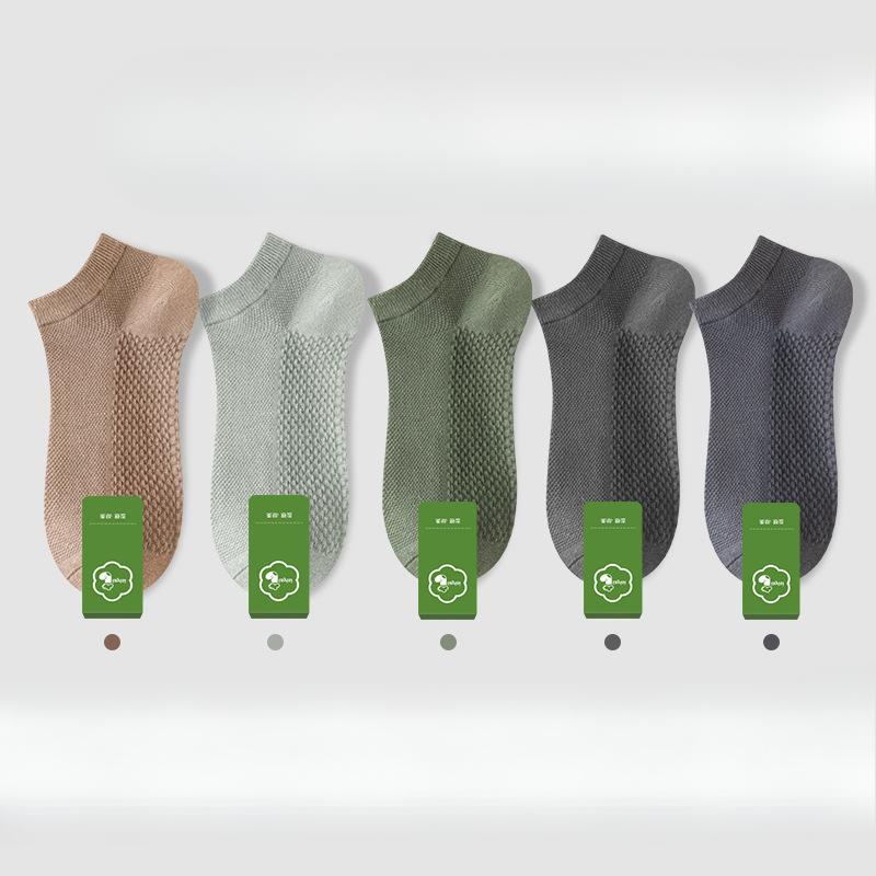 5 Pairs of Men's Summer Thin Pure Cotton Sweat Absorbing Deodorant Mesh Short Cotton Socksjavascript: