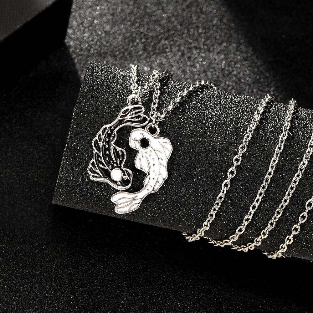 2 Stück/Set Schwarz-Weiß Goldfischförmig Yin Yang Tai Ji Halskette Taoismus Beste Freunde Freundschaft Schmuck