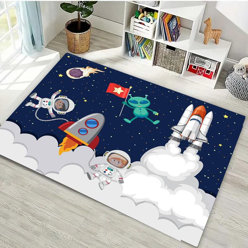 Modern Cartoon Space Rocket Carpet For Living Room Decoration Rug Porch  kids Bedroom Sofa Table Non-slip Floor Mat Home Doormat