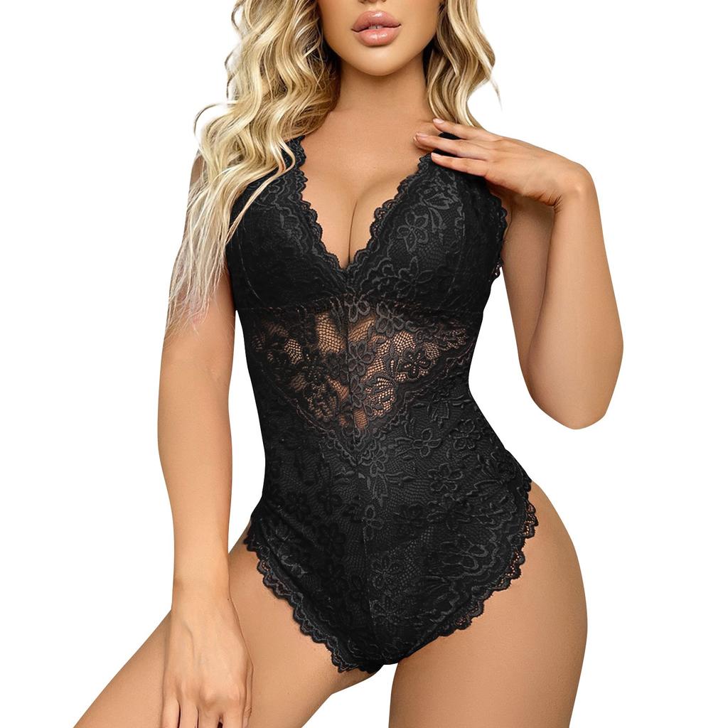 Ladies' Sexy Lingerie, Sexy Lace Solid Color Silk One-piece Cross Backless Lingerie