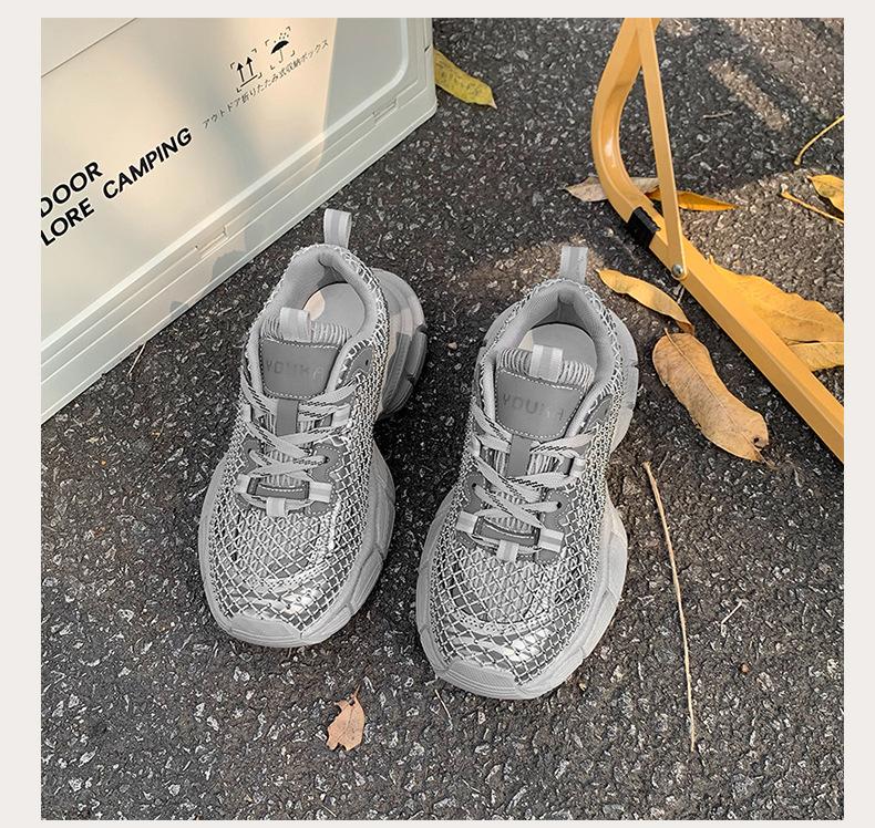 Rhinestone dad shoes women's 2025 spring new Internet celebrities with the same lace-up thick sole heightening versatile sports shoes casual shoes