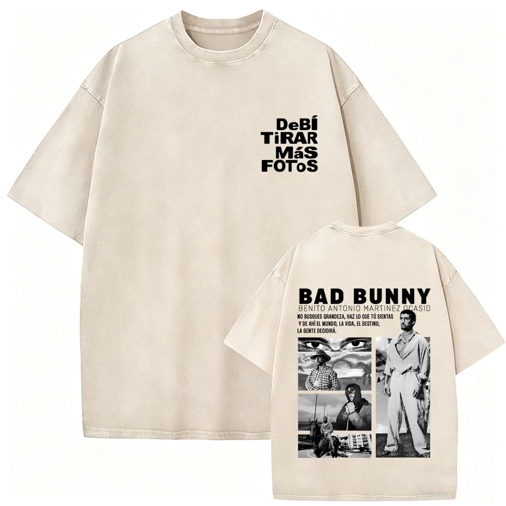 

Rapper Bad Bunny Washed Vintage Tshirts Debi Tirar Mas Fotos DTMF World Tour T Shirts Men Women Fashion Hip Hop Streetwear S
