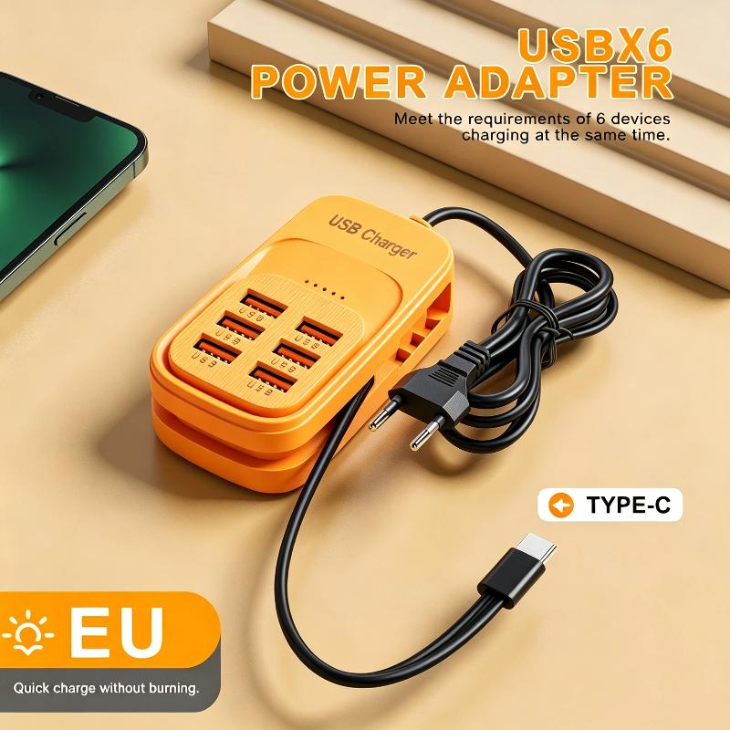 1Pcs 6 Usb A Charger Usb Quick Charging Socket With Type C Cable 3 Usb 3Pd Power Strip Mobile Phone Eu/Us/Uk Plug Adapter